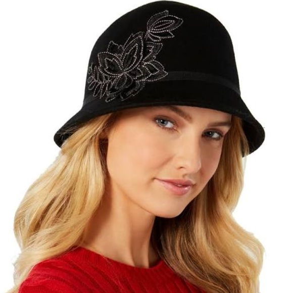 Nine West Women/'s Black Floral Bucket Hat Cap Fashion One Size New NWT